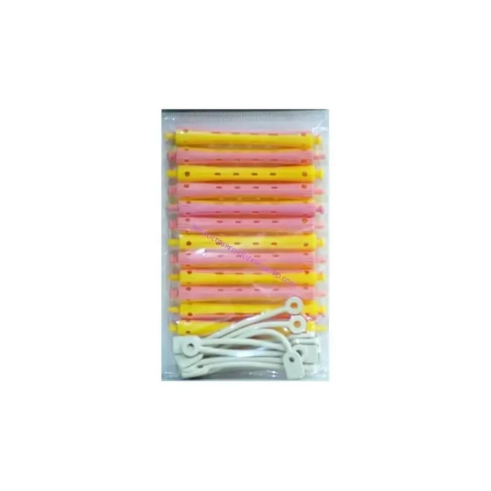 Bigudíes plástico rosa/amarillo largos 12 unidades – sesioMWorld
