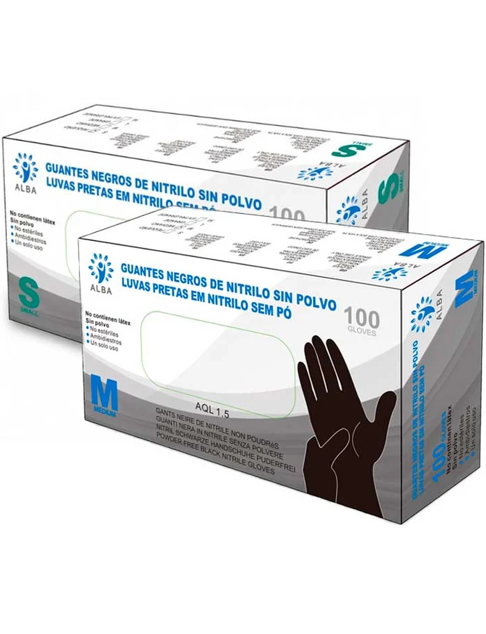 Alba Guantes Negros de Nitrilo sin Polvo 100 uds
