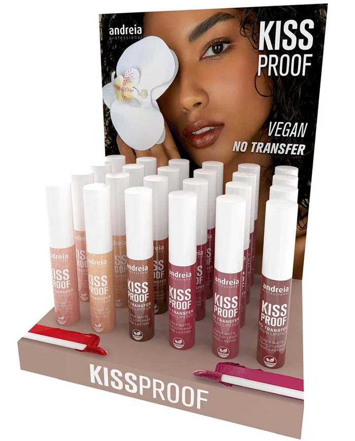 Andreia Kiss Proof Barra de Labios Líquida No Transfer Expositor 18uds + 6 Tester