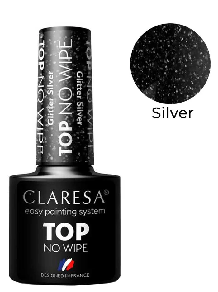 Claresa Top Coat No Wipe Glitter Plata 5ml