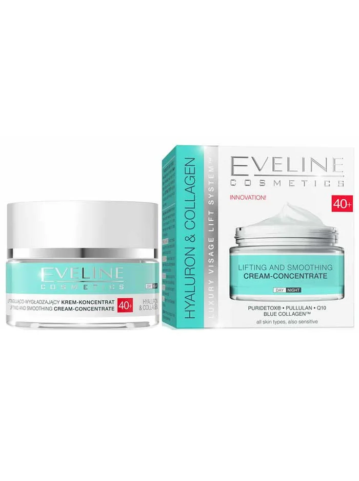 Eveline Cosmetics Hyaluron & Collagen Lifthing & Smoothing 40+ | Crema Concentrada Dia y Noche 50ml