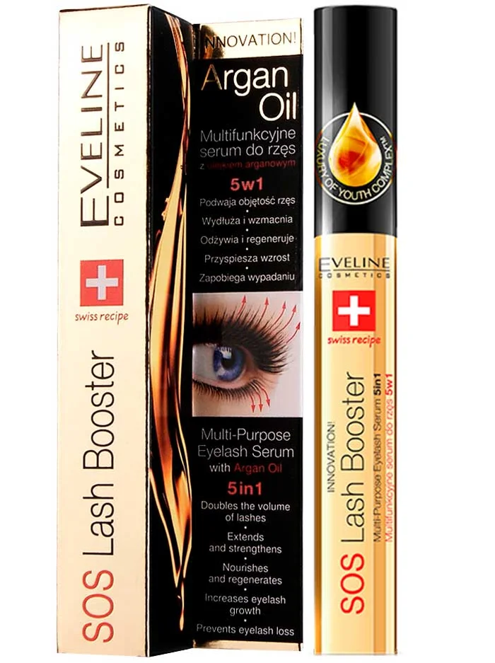 Eveline Cosmetics SOS Lash Booster 5 in 1 Argan Oil | Serum Para Pestañas 10ml