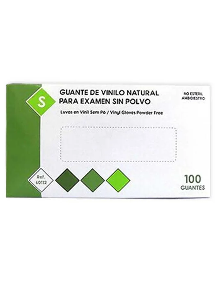 Guante de vinilo natural para examen sin polvo color transparente 100uds