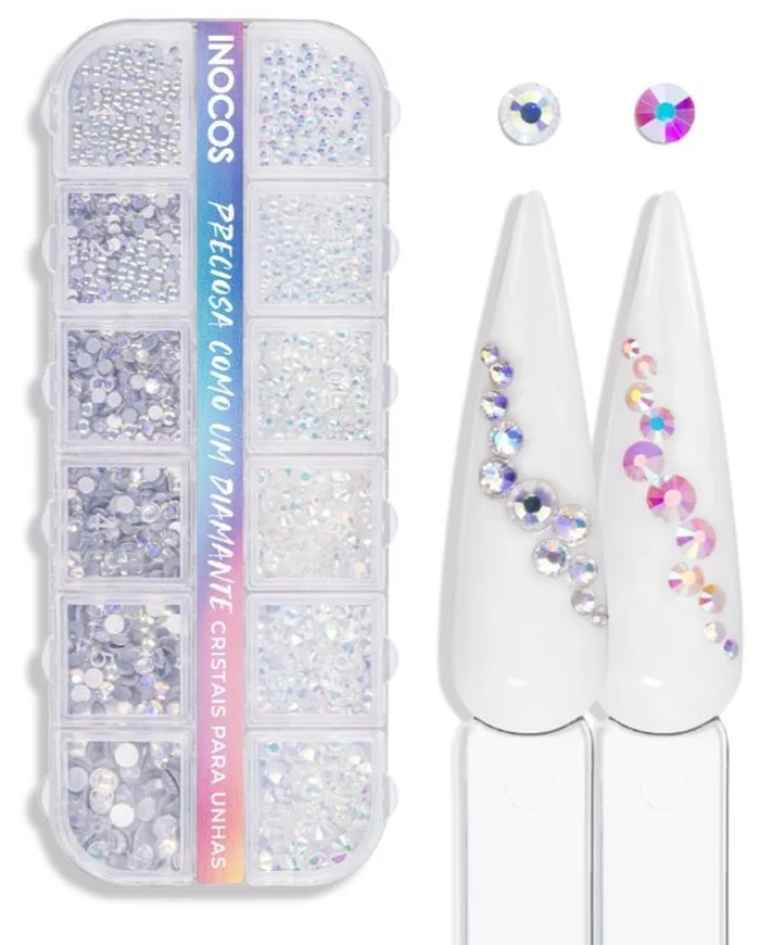 Inocos Cristales Holográficos Blancos y Plateados