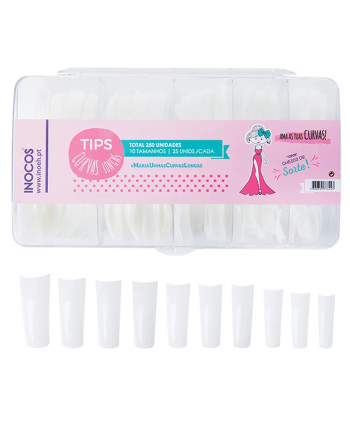 Inocos Tips de Uñas Curvas y Largas 10 Tamaños Diferentes 250uds