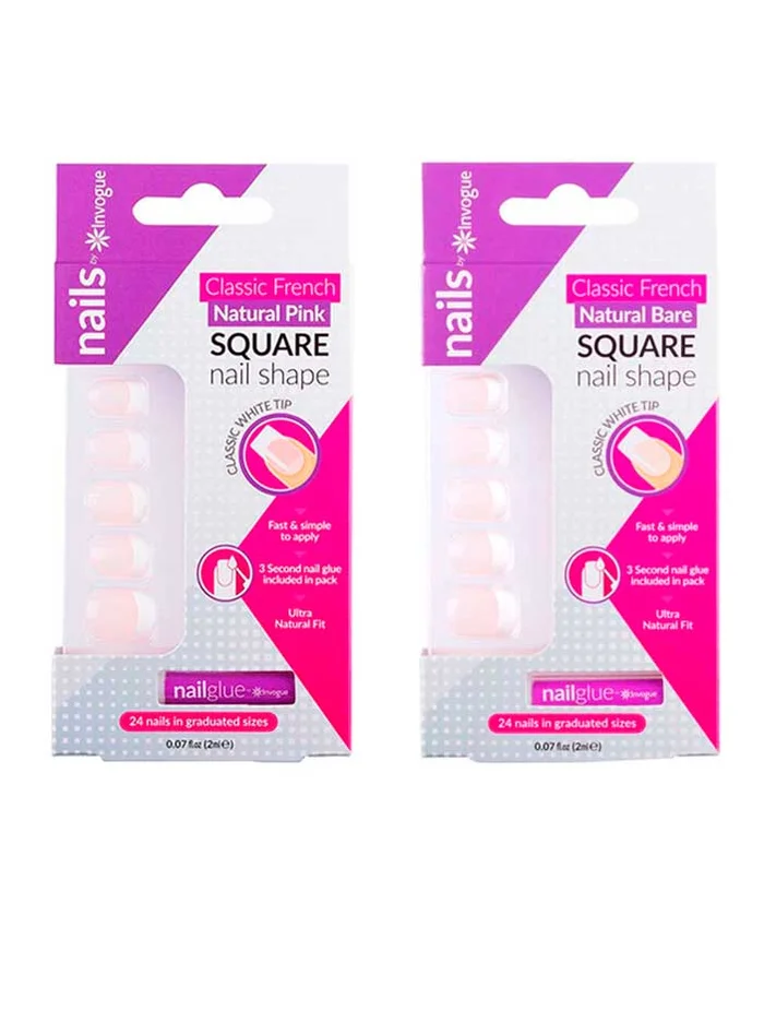 Invogue Nails Square Nail Shape | Uñas Postizas Corte Cuadrado 24 unidades.