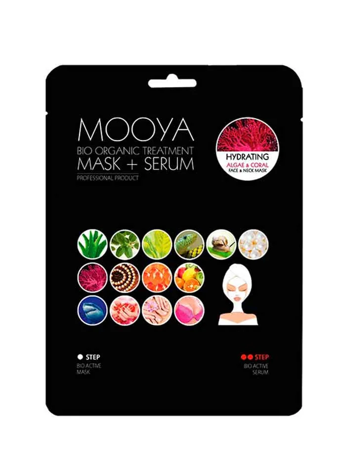 Mooya Máscara + Sérum Tratamiento Bio Orgánico Tonificante e hidratante con Extracto de Alga y Coral