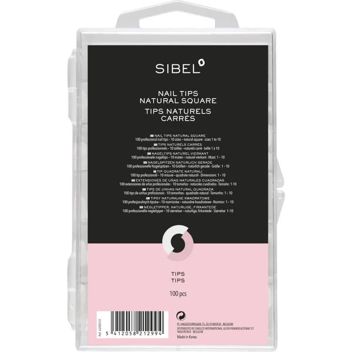 Caja de 100 puntas de uñas naturales 10 tamaños Sibel