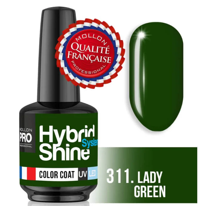 Mini esmalte de uñas semipermanente Hybrid Shine Mollon Pro 311 lady verde 8ML
