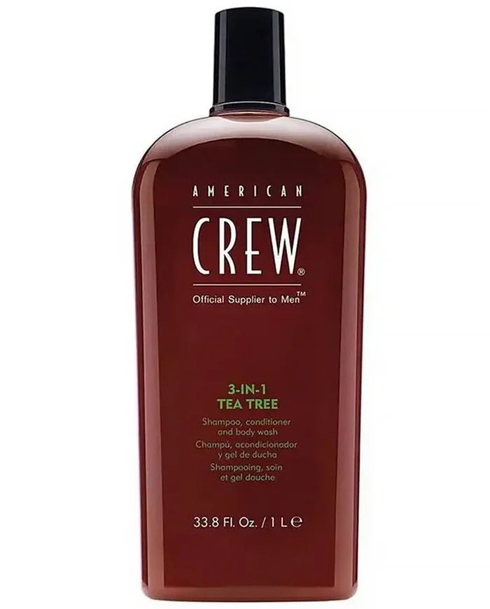 American Crew Tratamiento 3 en 1, Champú, Acondicionador y Gel de Ducha con Árbol de Té 1L