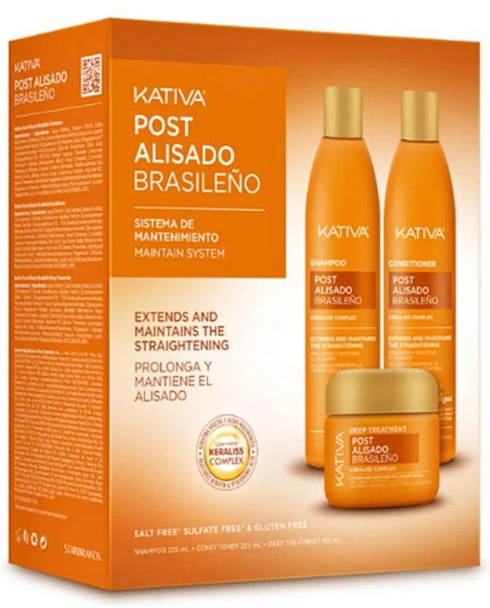 Kativa Kit Post Alisado Brasileño Complejo con Keratina Vegetal y Ácido Hialurónico.
