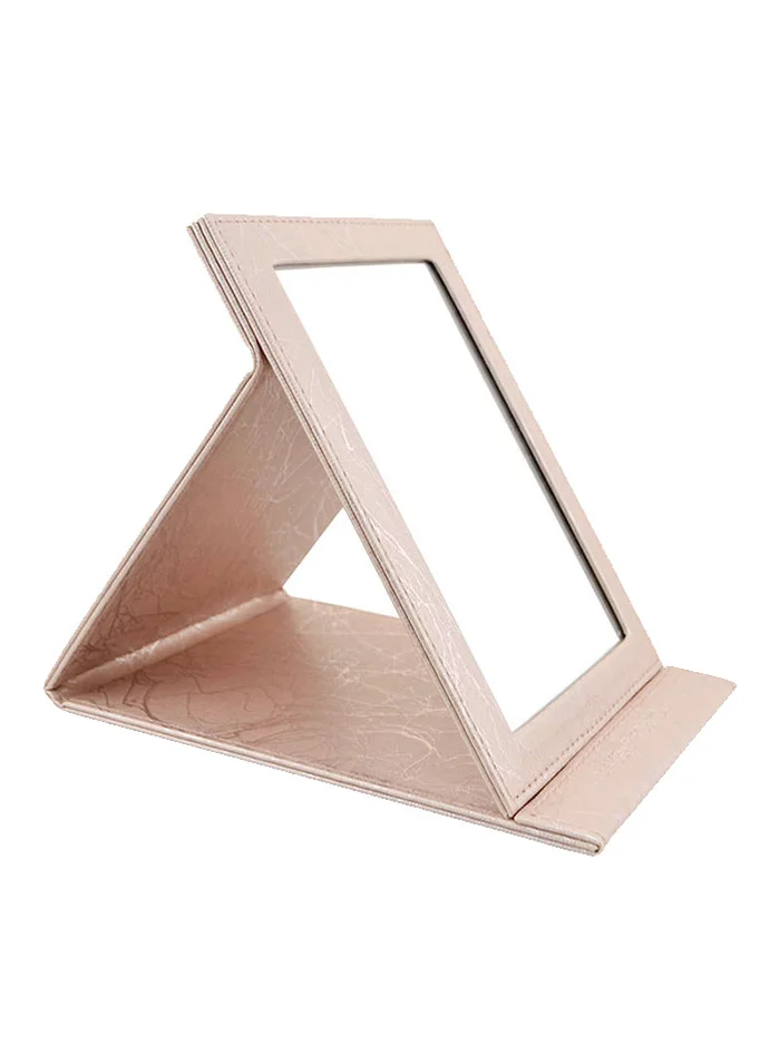 Sibel Espejo de Maquillaje Plegable de Cuero Sintético Dorado | Edición Limitada