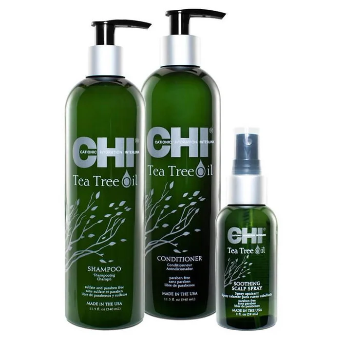 CHI Tea Tree Oil Champú + Acondicionador + Trío de spray calmante
