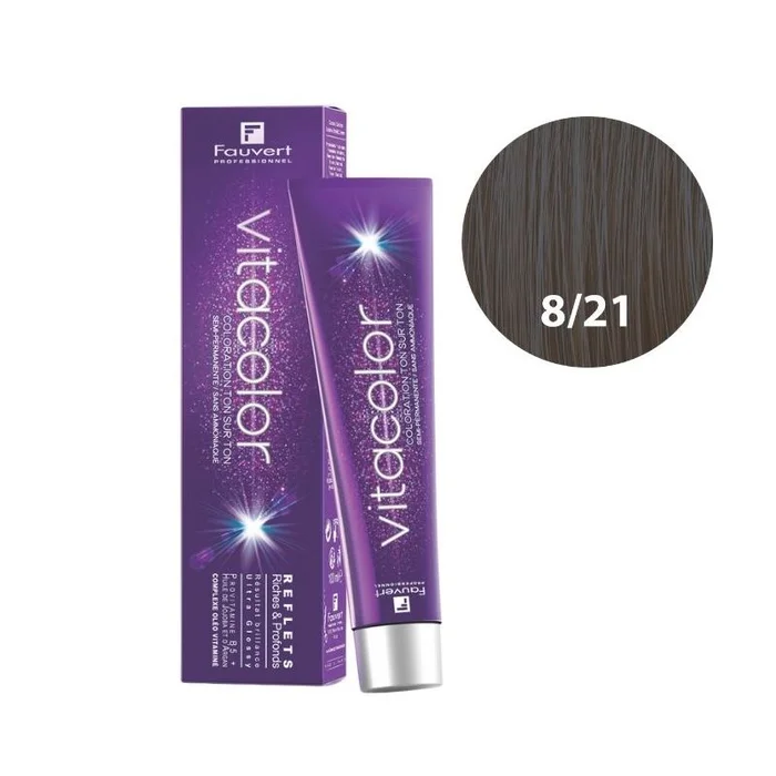 Coloración tono sobre tono Vitacolor Las Pátinas Sombradas 8/21 rubio claro cenizo irisado Fauvert 100ML