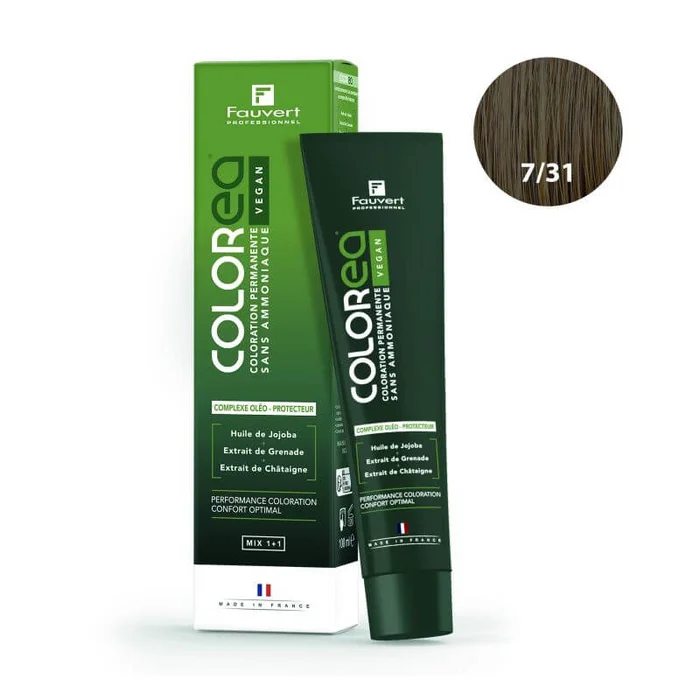 Coloration Colorea Vegan 7/31 blond dore cendre Fauvert Professionnel 100ml