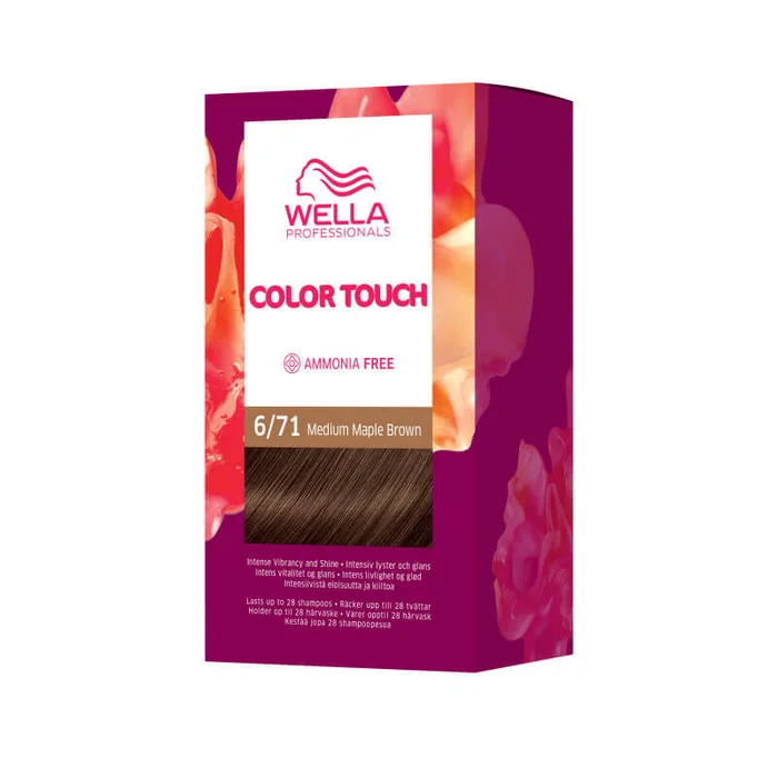Kit de coloración Rubio Oscuro Marrón Ceniza Marrón Arce Mediano Color Touch Fresh-Up 6/71 de Wella.